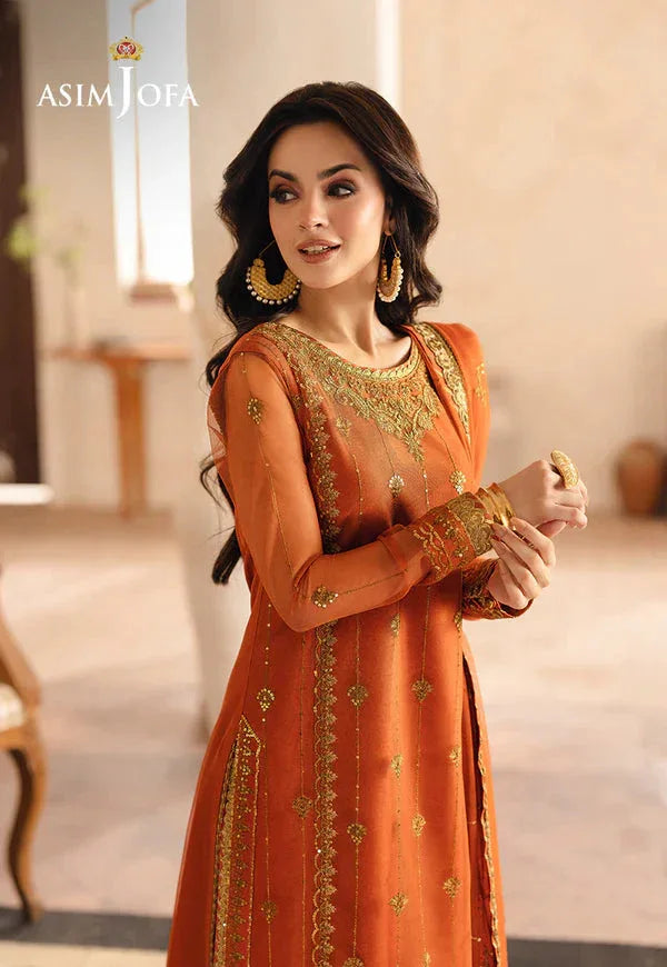 Asim Jofa | Heeriye | AJHE-09 EMBROIDERED NET 3 PCS - Aqsa Fabrics
