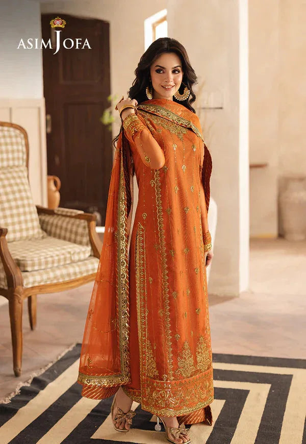 Asim Jofa | Heeriye | AJHE-09 EMBROIDERED NET 3 PCS - Aqsa Fabrics