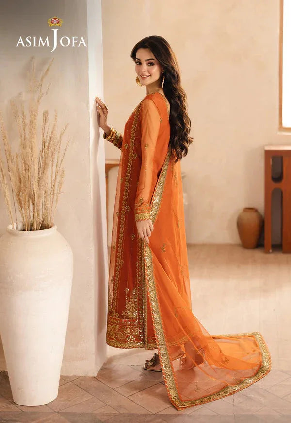 Asim Jofa | Heeriye | AJHE-09 EMBROIDERED NET 3 PCS - Aqsa Fabrics