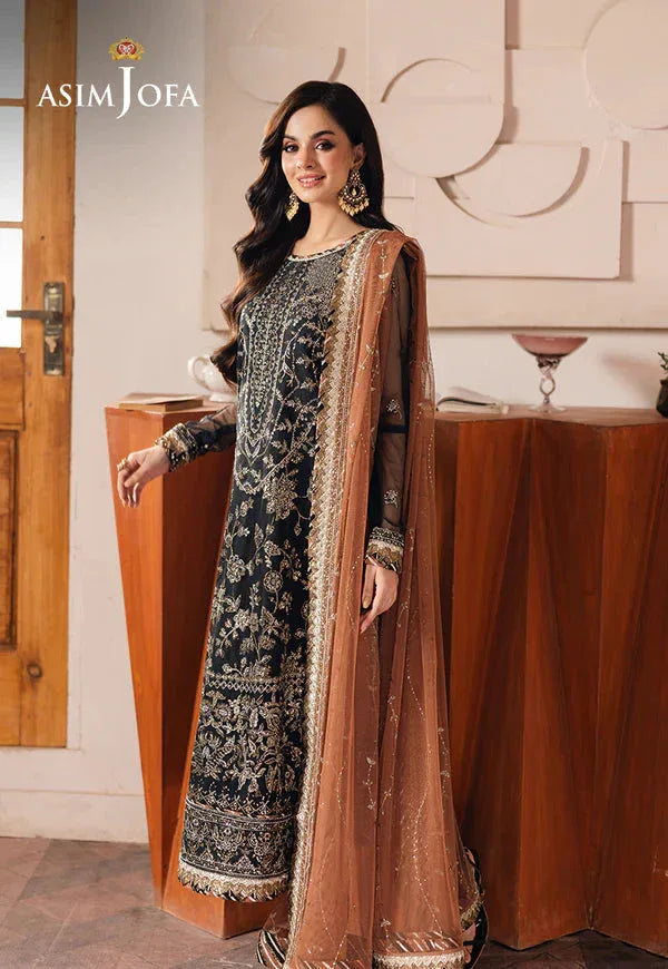 Asim Jofa | Heeriye | AJHE-05 EMBROIDERED NET 3 PCS - Aqsa Fabrics