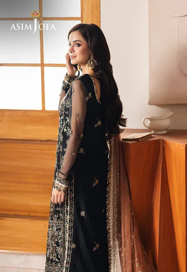 Asim Jofa | Heeriye | AJHE-05 EMBROIDERED NET 3 PCS - Aqsa Fabrics