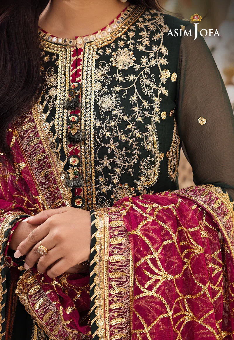 Shehnai by Asim Jofa Embroidered Chiffon 3Pc Suit AJSH-11 - Aqsa Fabrics