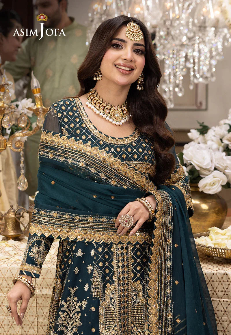 Shehnai by Asim Jofa Embroidered Chiffon 3Pc Suit AJSH-18 - Aqsa Fabrics