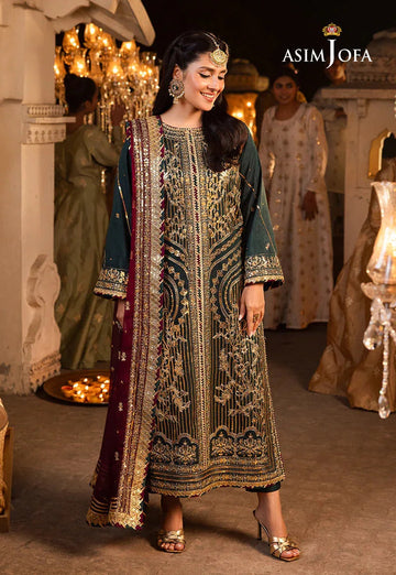 Shehnai by Asim Jofa Embroidered Chiffon 3Pc Suit AJSH-20 - Aqsa Fabrics