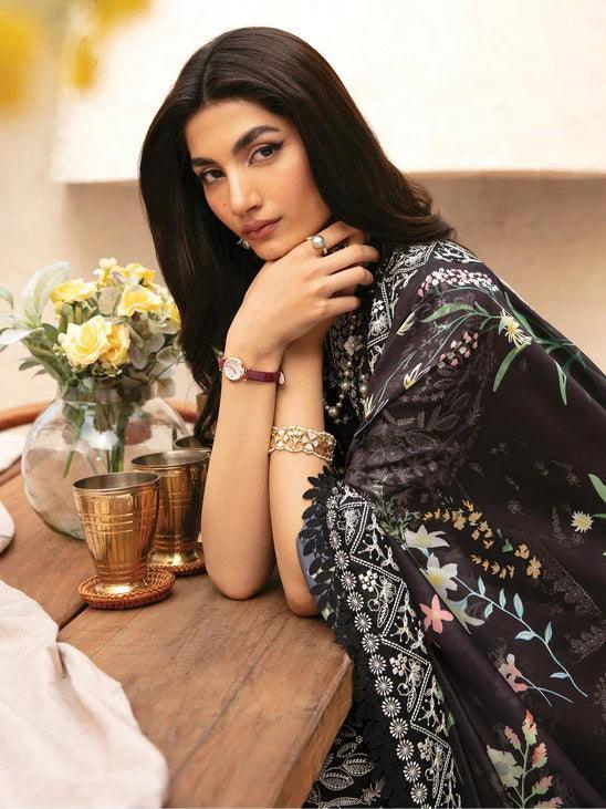 Afrozeh Cascade Embroidered Luxury Lawn Unstitched 3Pc Suit - Mila - Aqsa Fabrics