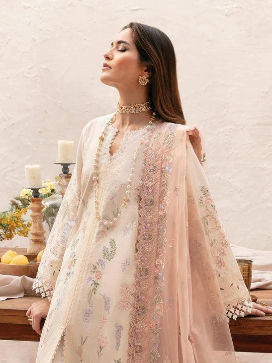 Afrozeh Cascade Embroidered Luxury Lawn 3Pc Suit - Luna - Aqsa Fabrics