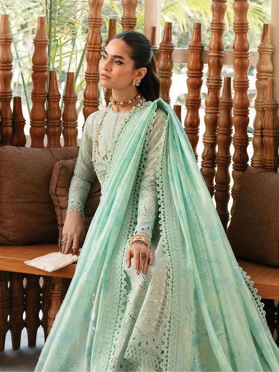 Afrozeh Cascade Embroidered Luxury Lawn 3Pc Suit - Willow - Aqsa Fabrics