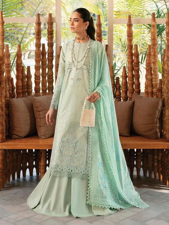 Afrozeh Cascade Embroidered Luxury Lawn 3Pc Suit - Willow - Aqsa Fabrics