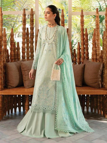 Afrozeh Cascade Embroidered Luxury Lawn 3Pc Suit - Willow - Aqsa Fabrics