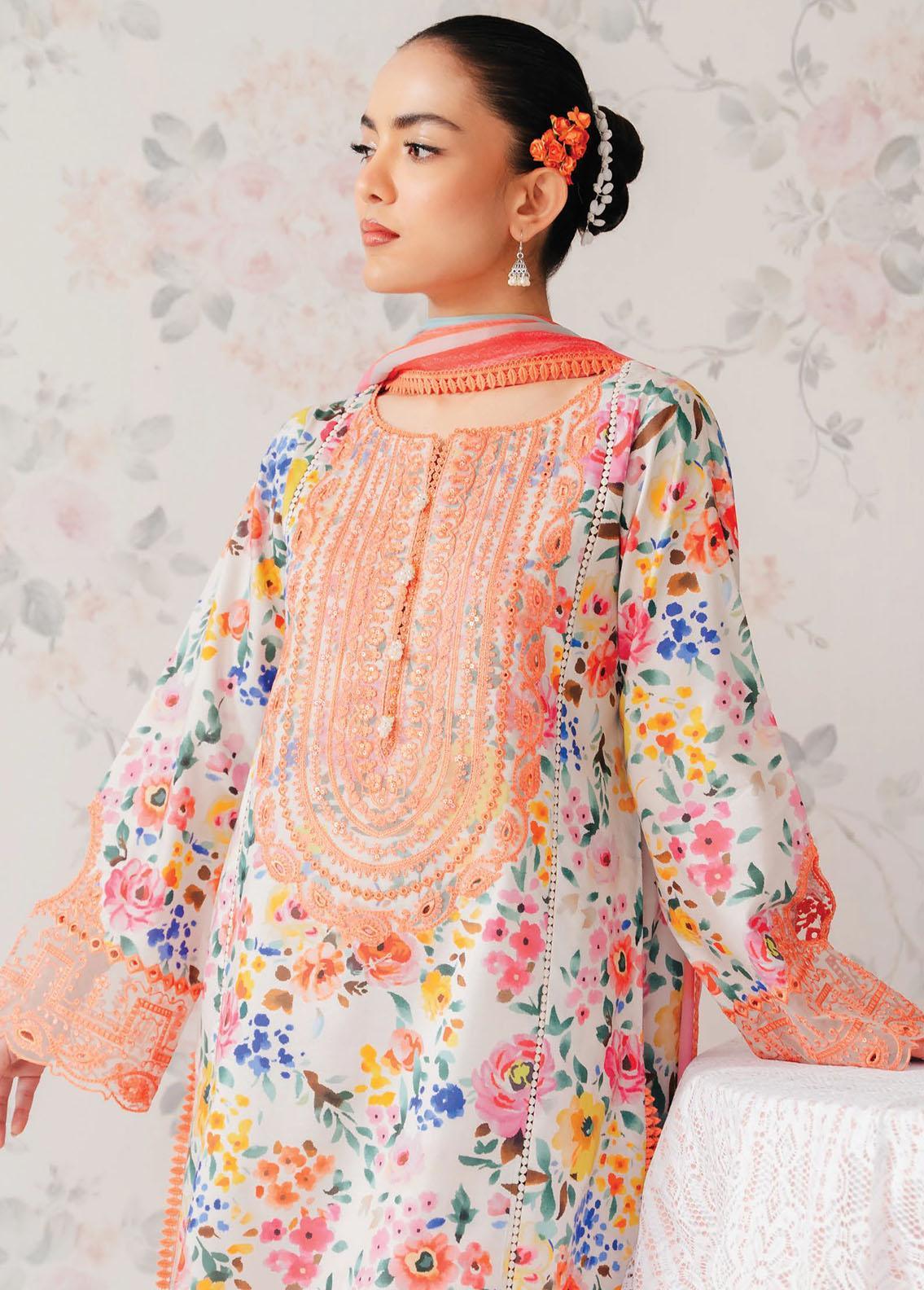 Afrozeh The Floral Charm Embroidered Lawn 3Pc Suit AL-24-V1-06 - Aqsa Fabrics