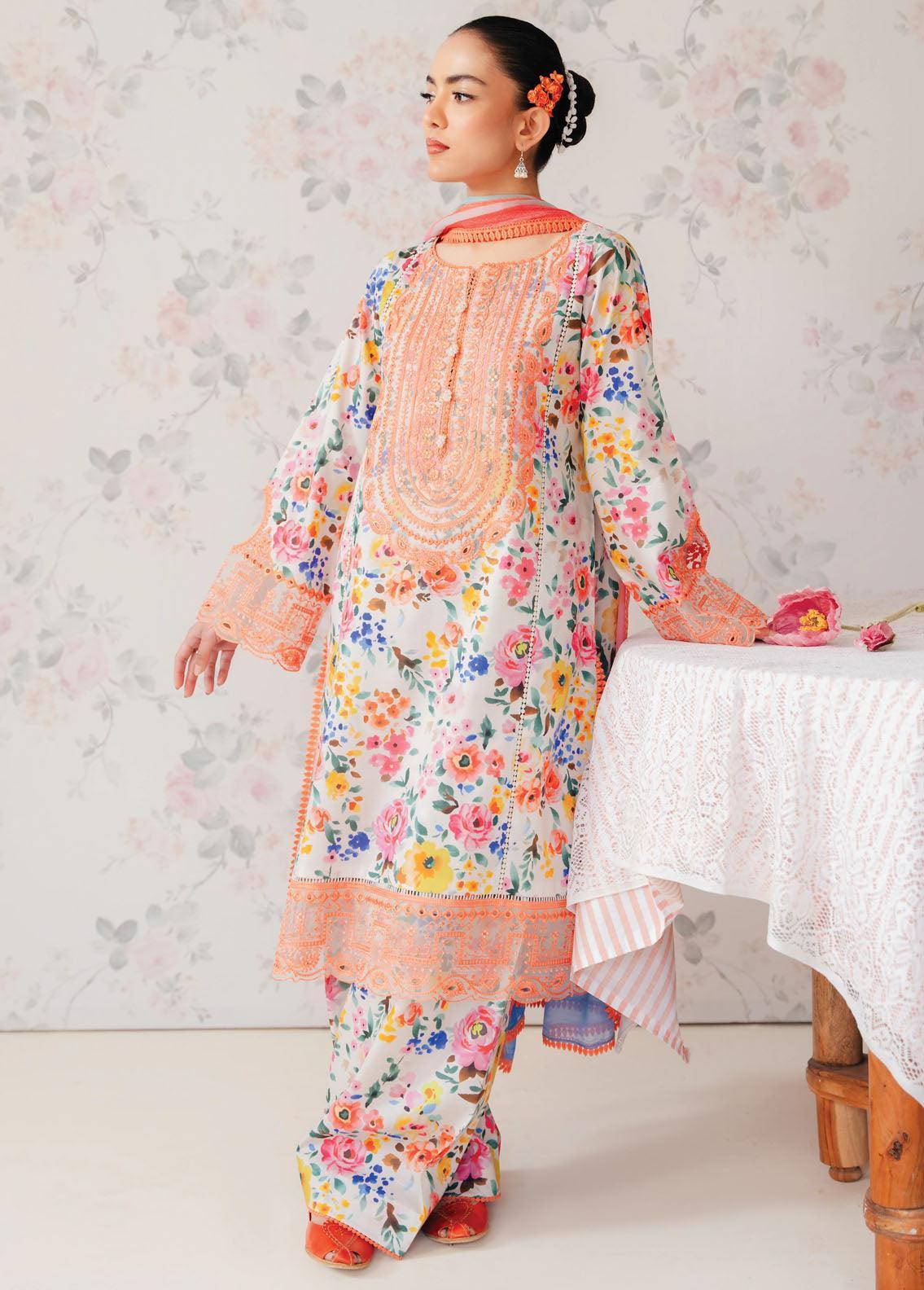 Afrozeh The Floral Charm Embroidered Lawn 3Pc Suit AL-24-V1-06 - Aqsa Fabrics