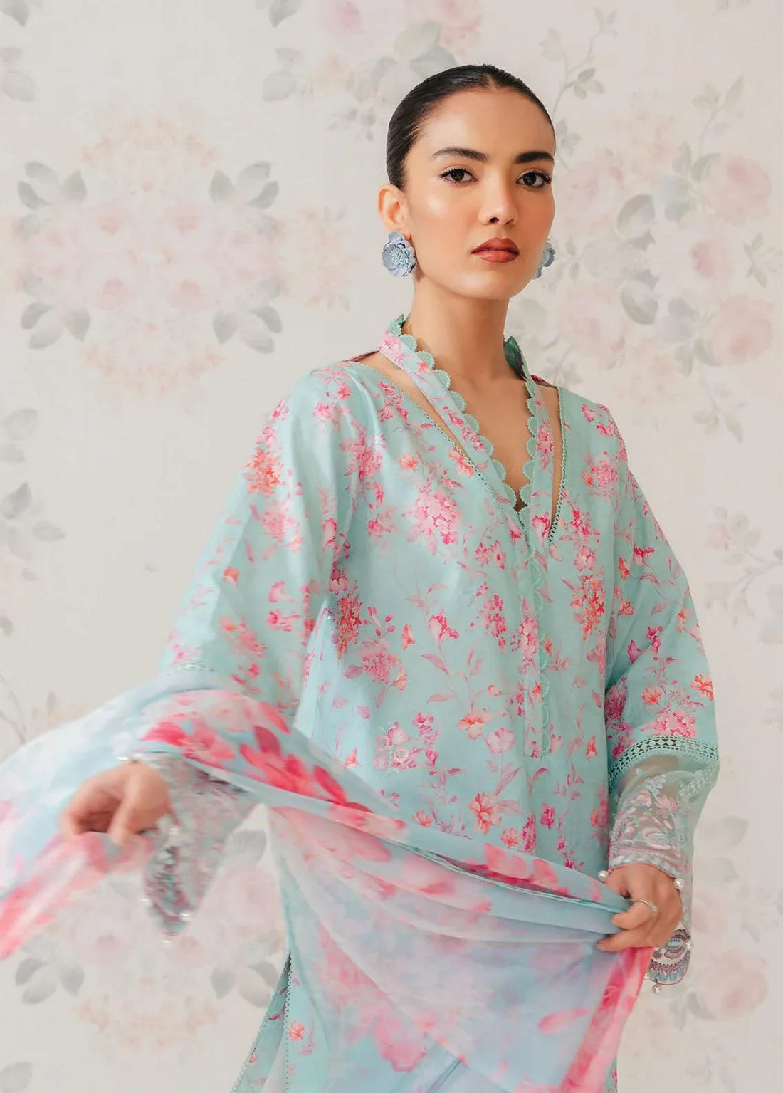 Afrozeh The Floral Charm Embroidered Lawn 3Pc Suit AL-24-V1-07 - Aqsa Fabrics