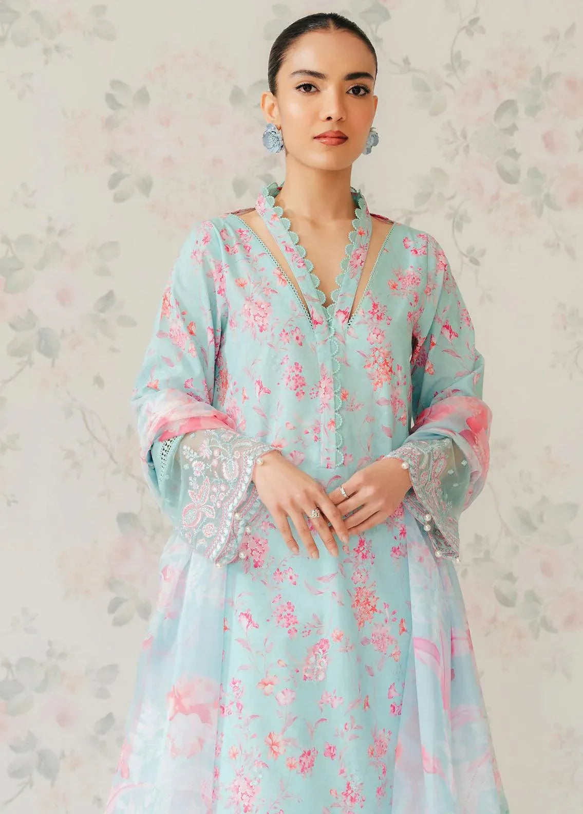 Afrozeh The Floral Charm Embroidered Lawn 3Pc Suit AL-24-V1-07 - Aqsa Fabrics