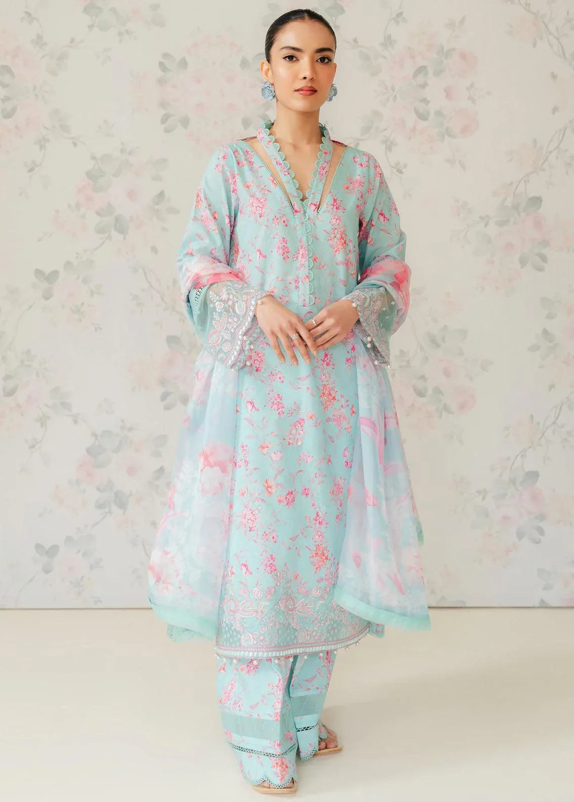 Afrozeh The Floral Charm Embroidered Lawn 3Pc Suit AL-24-V1-07 - Aqsa Fabrics