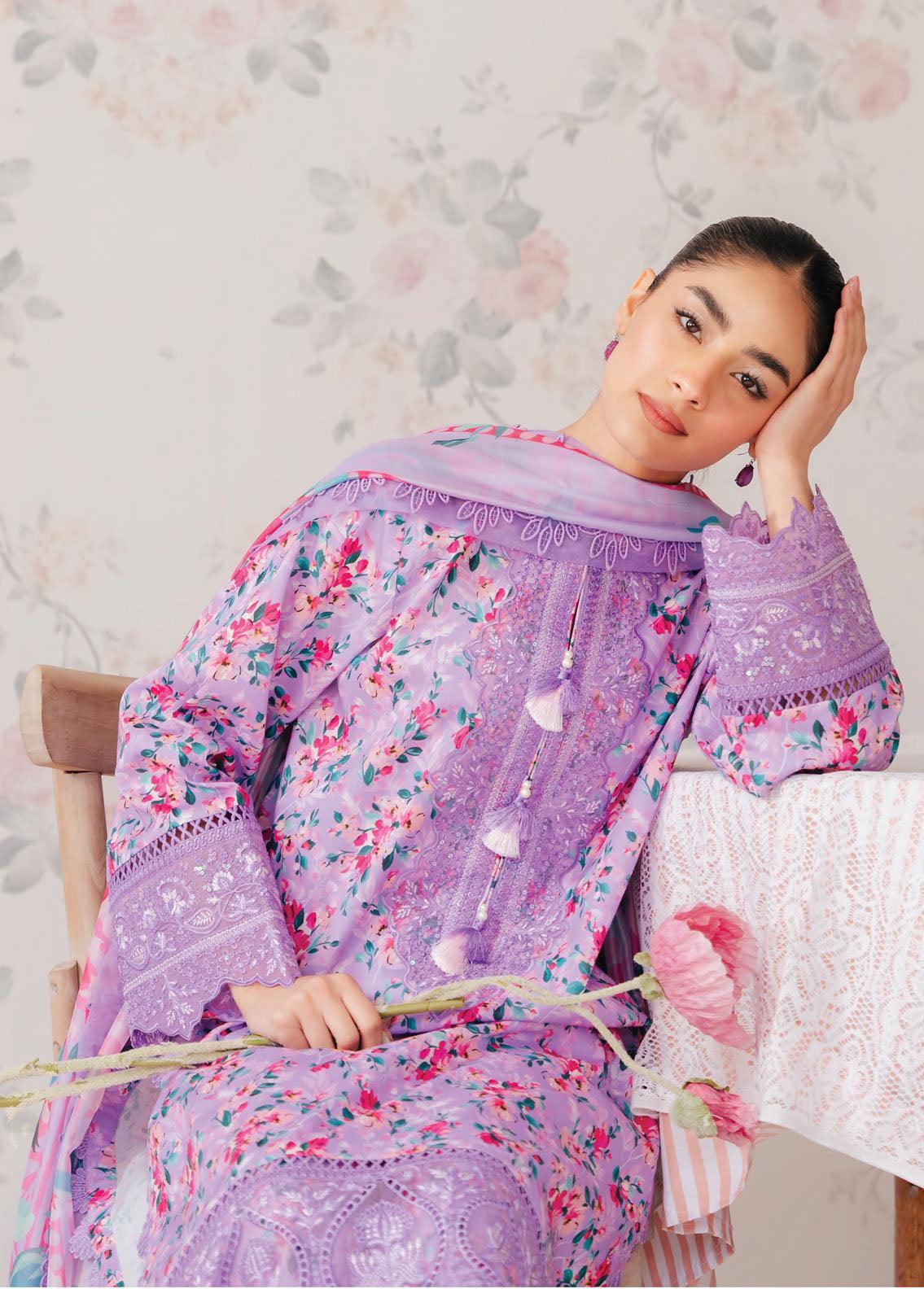 Afrozeh The Floral Charm Embroidered Lawn 3Pc Suit AL-24-V1-09 - Aqsa Fabrics