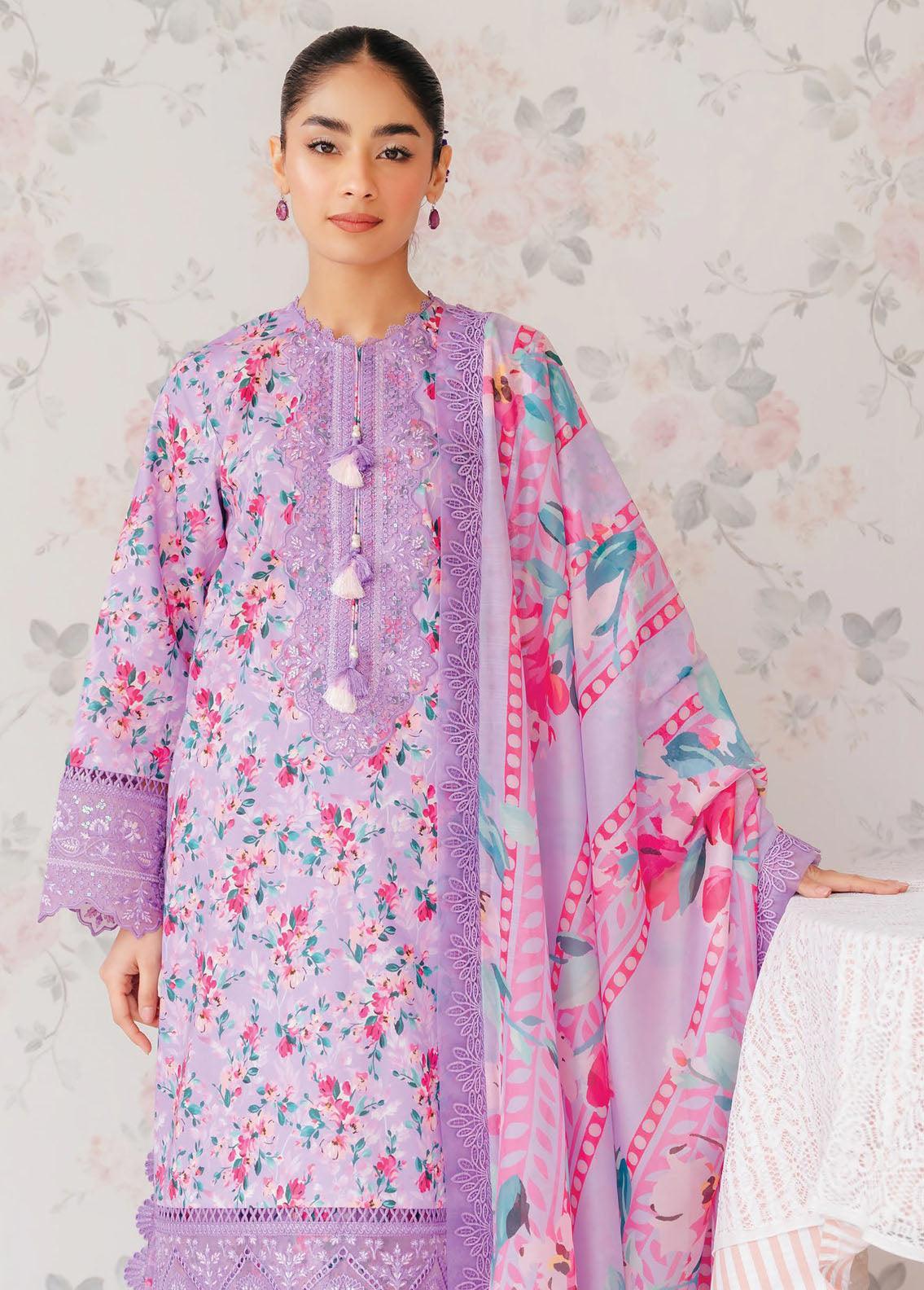 Afrozeh The Floral Charm Embroidered Lawn 3Pc Suit AL-24-V1-09 - Aqsa Fabrics