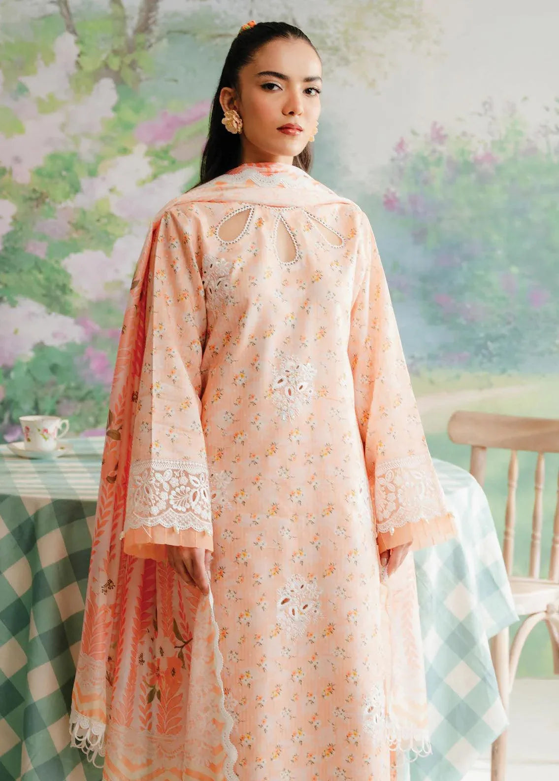 Afrozeh The Floral Charm Embroidered Lawn 3Pc Suit AL-24-V1-10 - Aqsa Fabrics