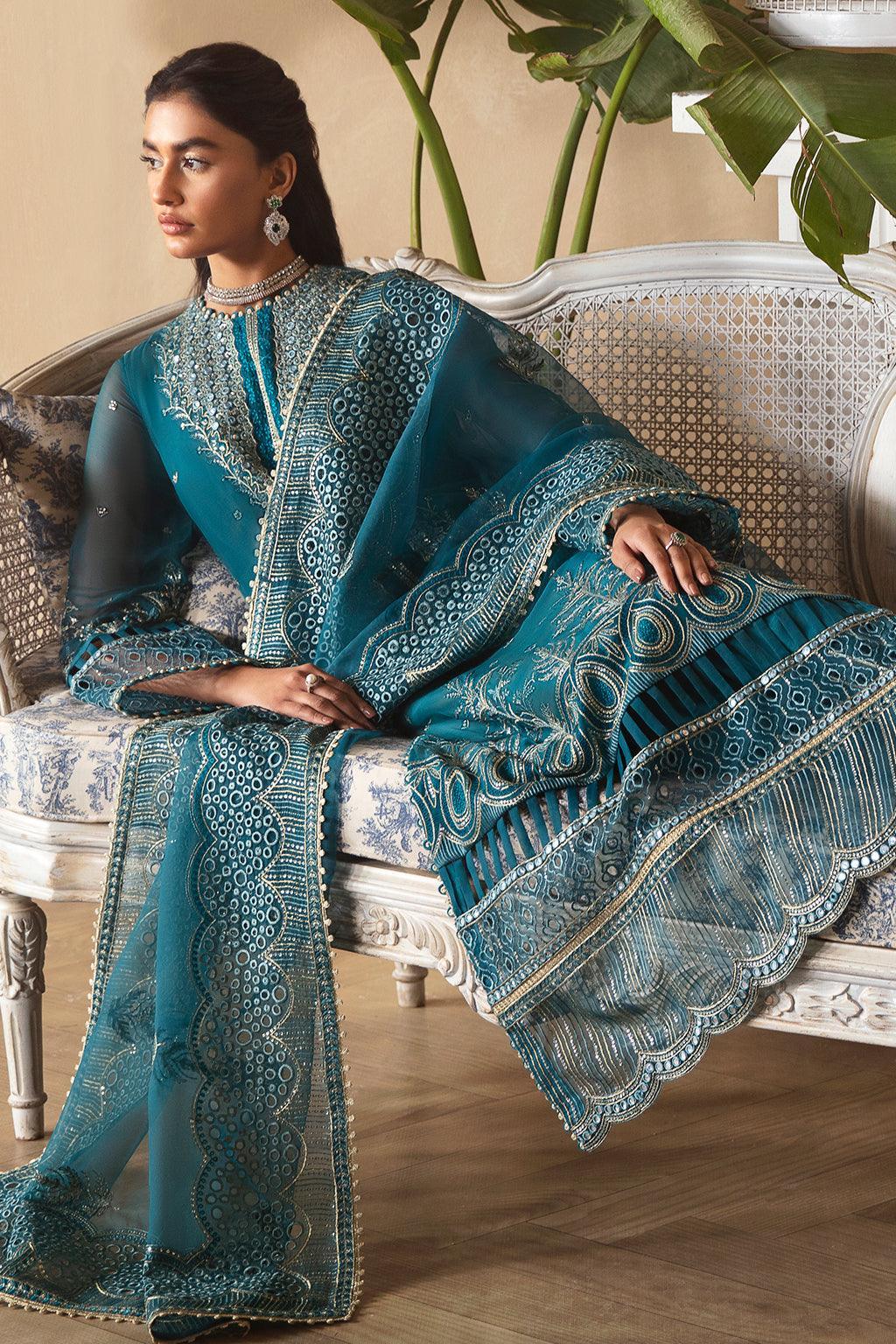 Afrozeh La Fuchsia Embroidered Chiffon 3Pc Suit ALF-03 Liana - Aqsa Fabrics
