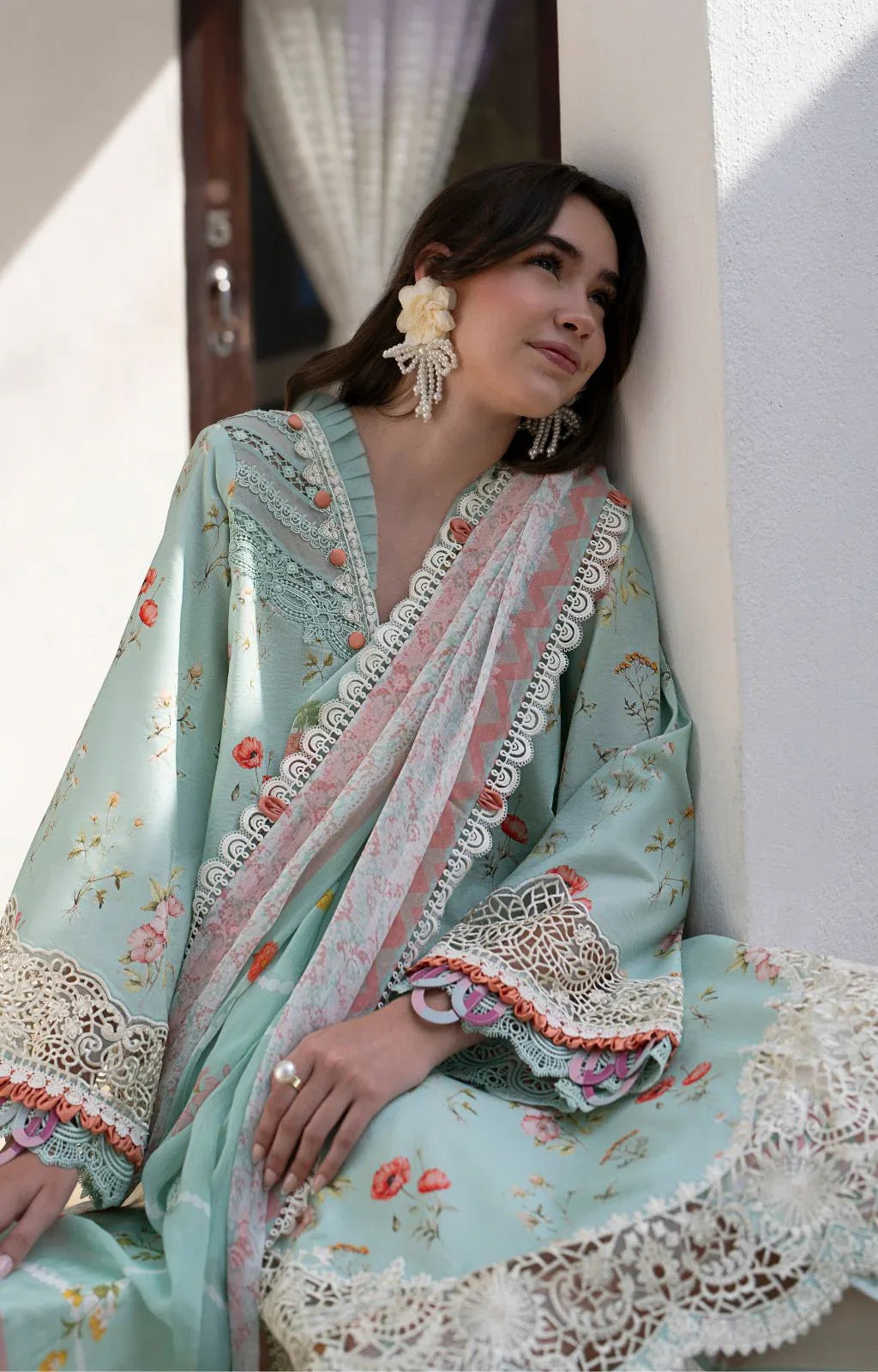 AJR Couture | Printakari Lawn 25 | Aqua - Aqsa Fabrics