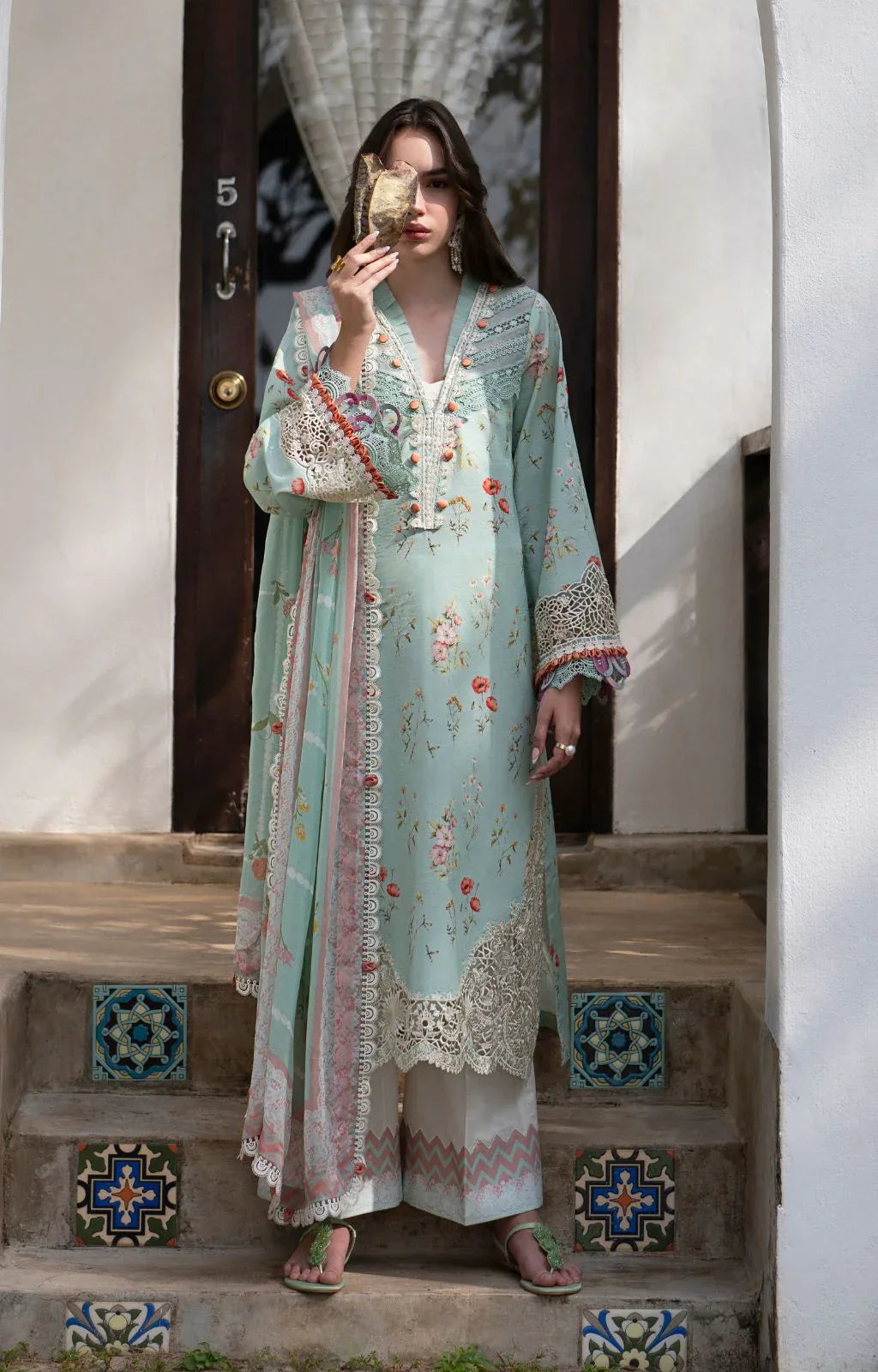 AJR Couture | Printakari Lawn 25 | Aqua - Aqsa Fabrics
