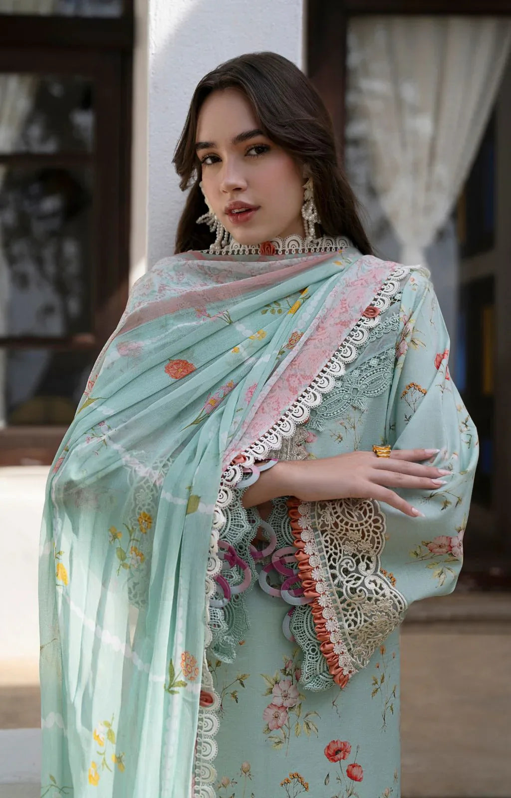 AJR Couture | Printakari Lawn 25 | Aqua - Aqsa Fabrics