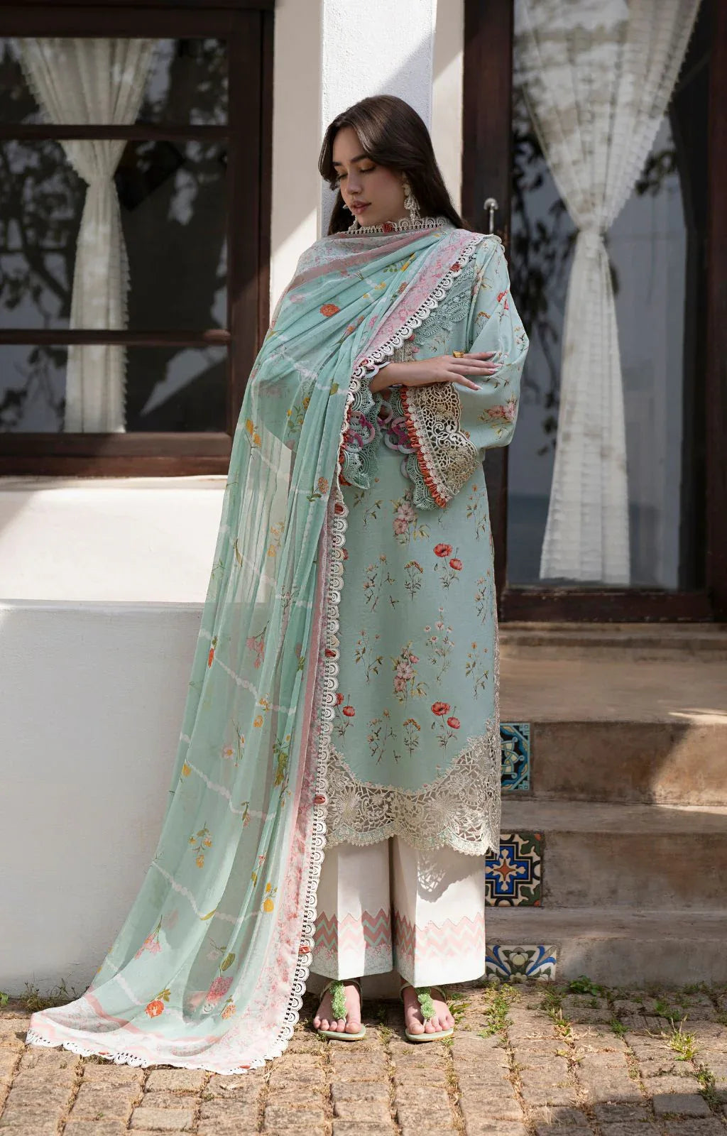 AJR Couture | Printakari Lawn 25 | Aqua - Aqsa Fabrics