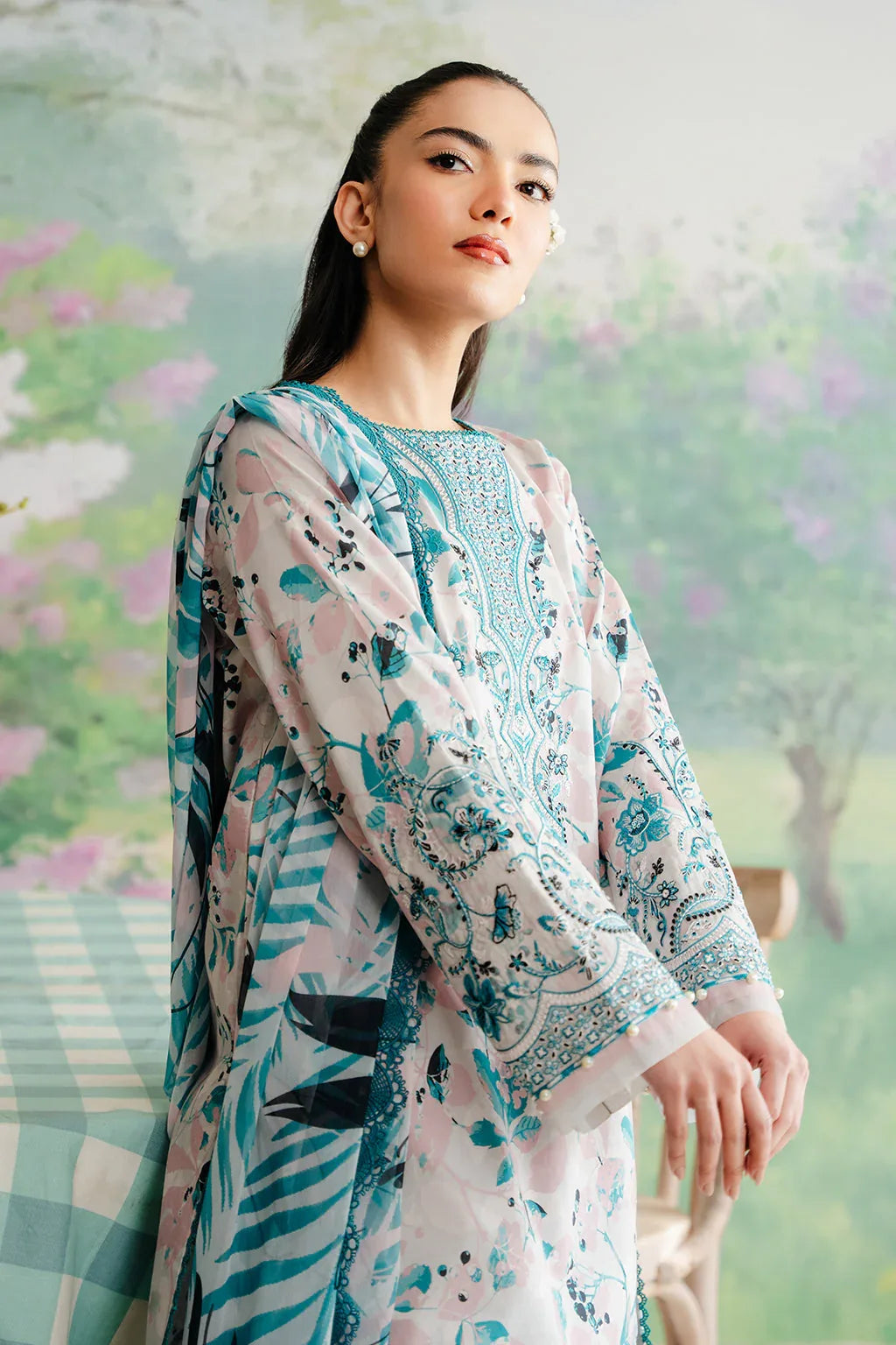 Afrozeh | The Floral Charm | Cashmere - Aqsa Fabrics