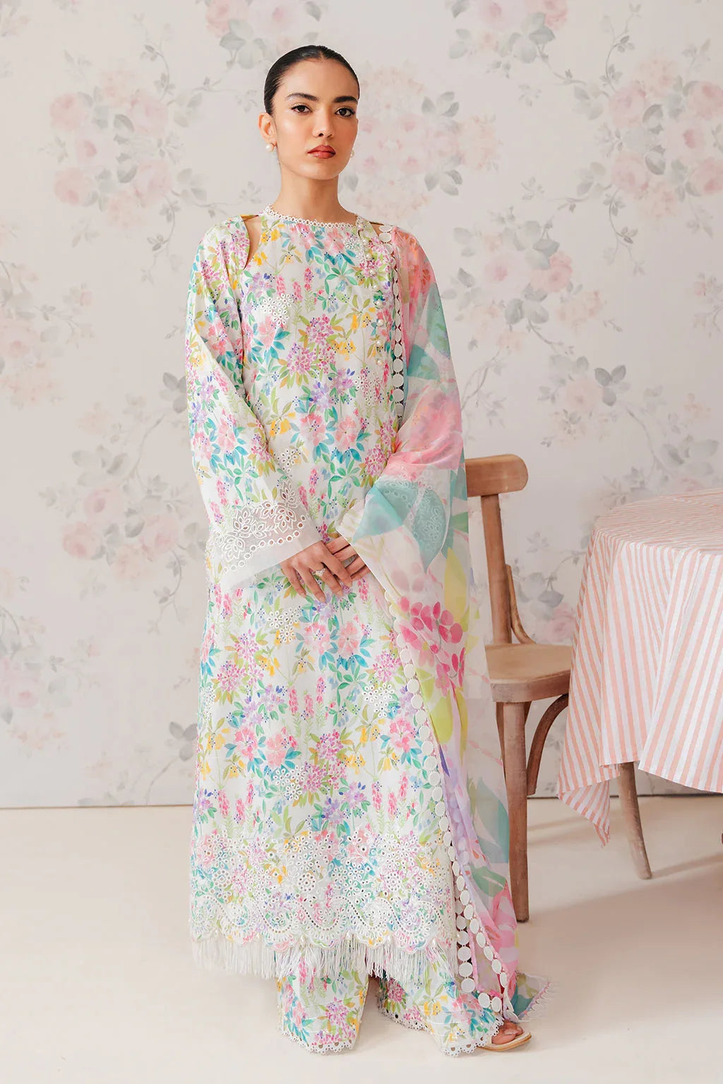Afrozeh | The Floral Charm | Vanilla - Aqsa Fabrics
