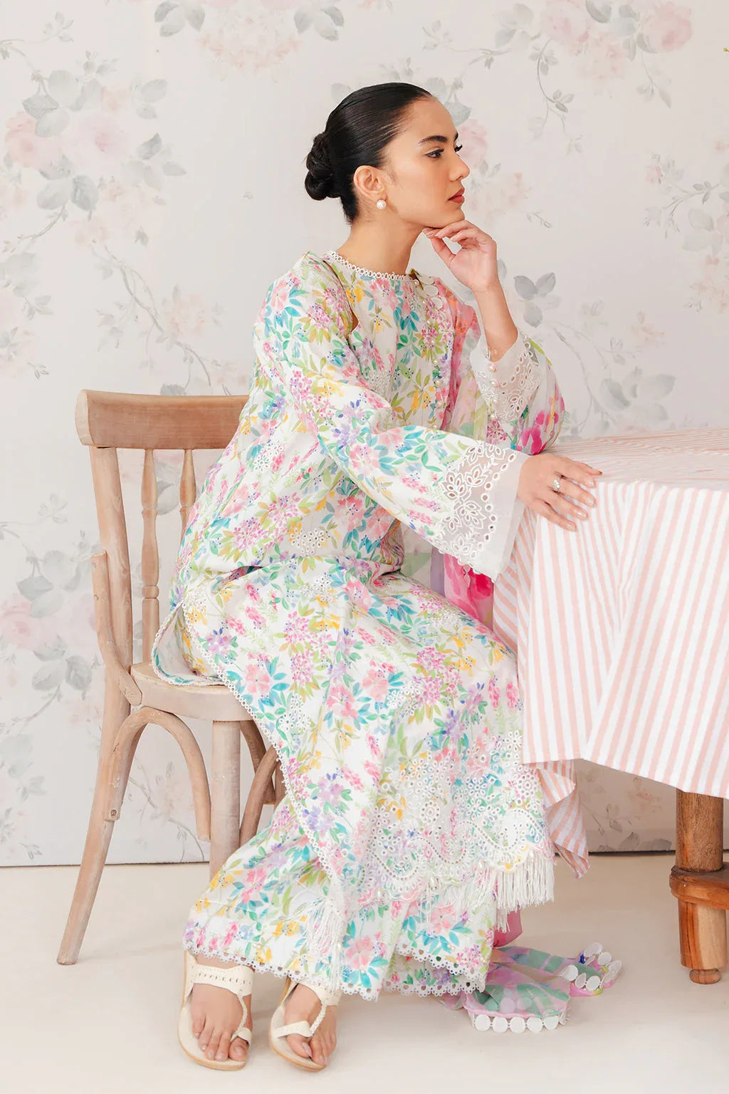 Afrozeh | The Floral Charm | Vanilla - Aqsa Fabrics