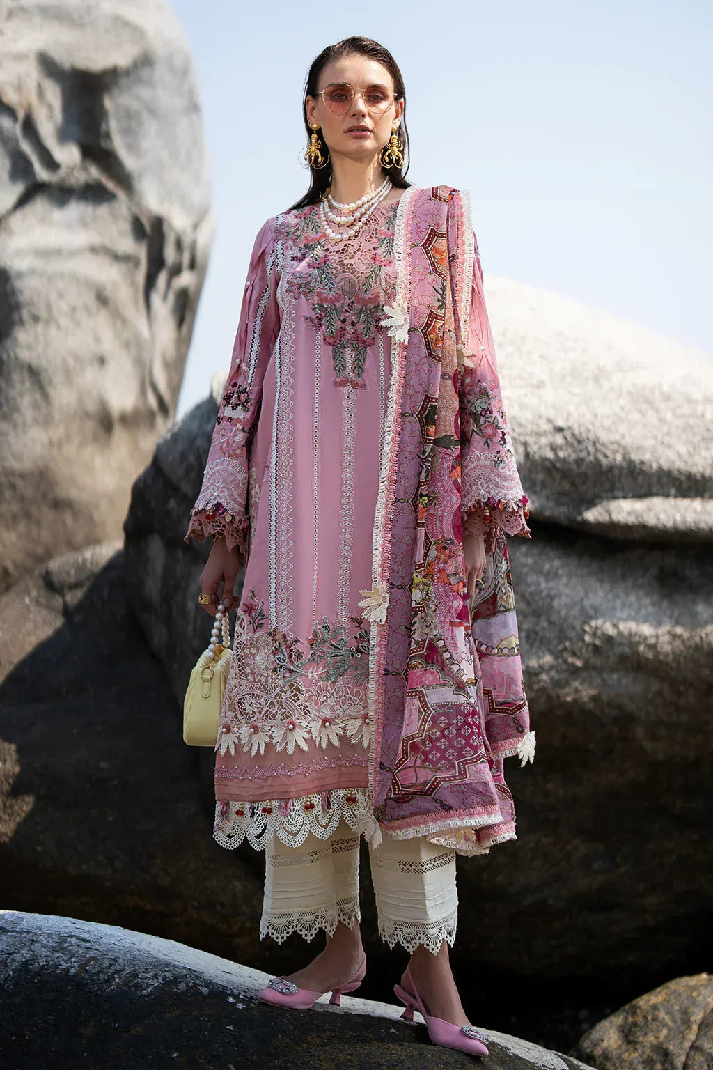 AJR Couture | Alif Signature Luxury Lawn 24 | Rosy - Aqsa Fabrics