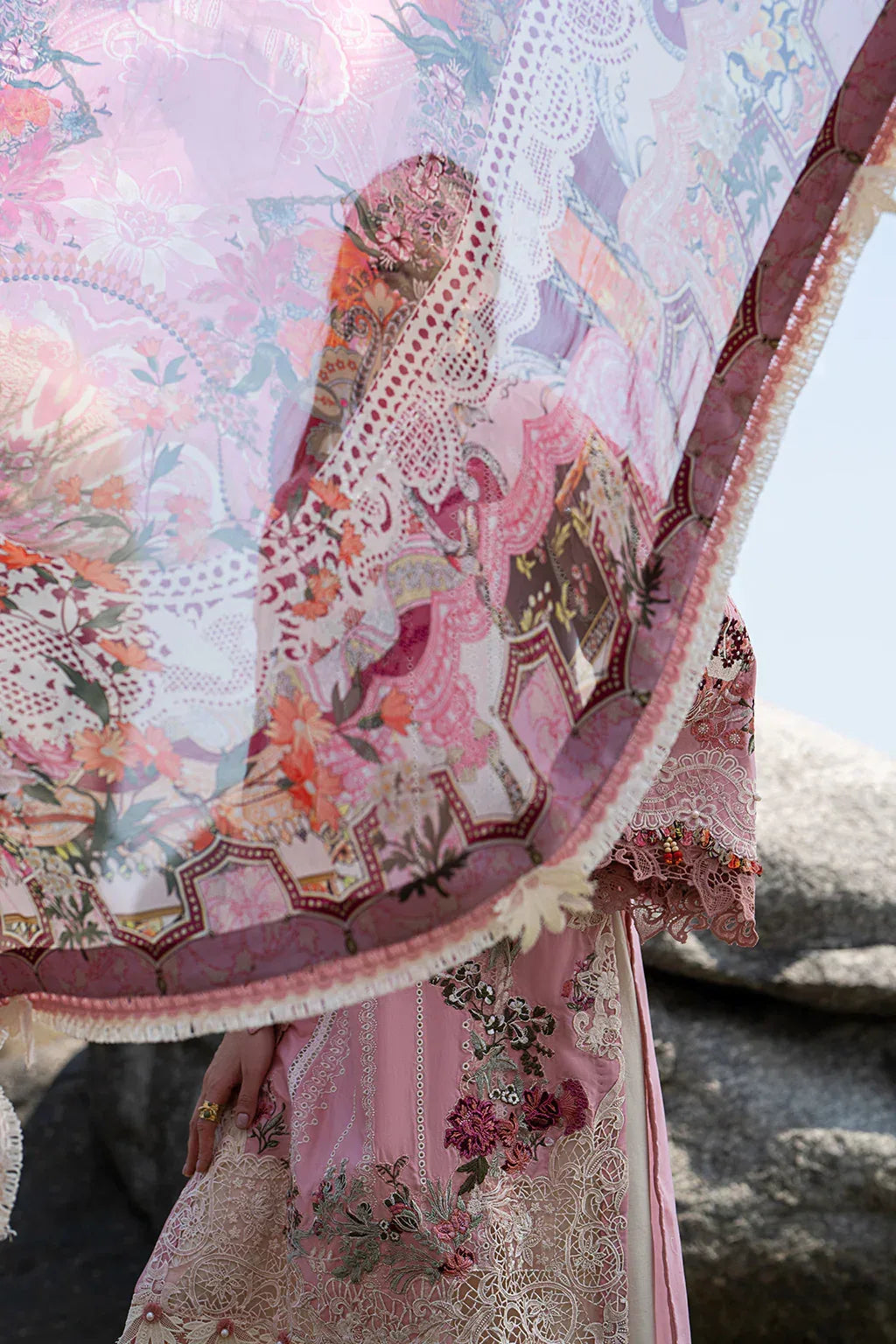 AJR Couture | Alif Signature Luxury Lawn 24 | Rosy - Aqsa Fabrics