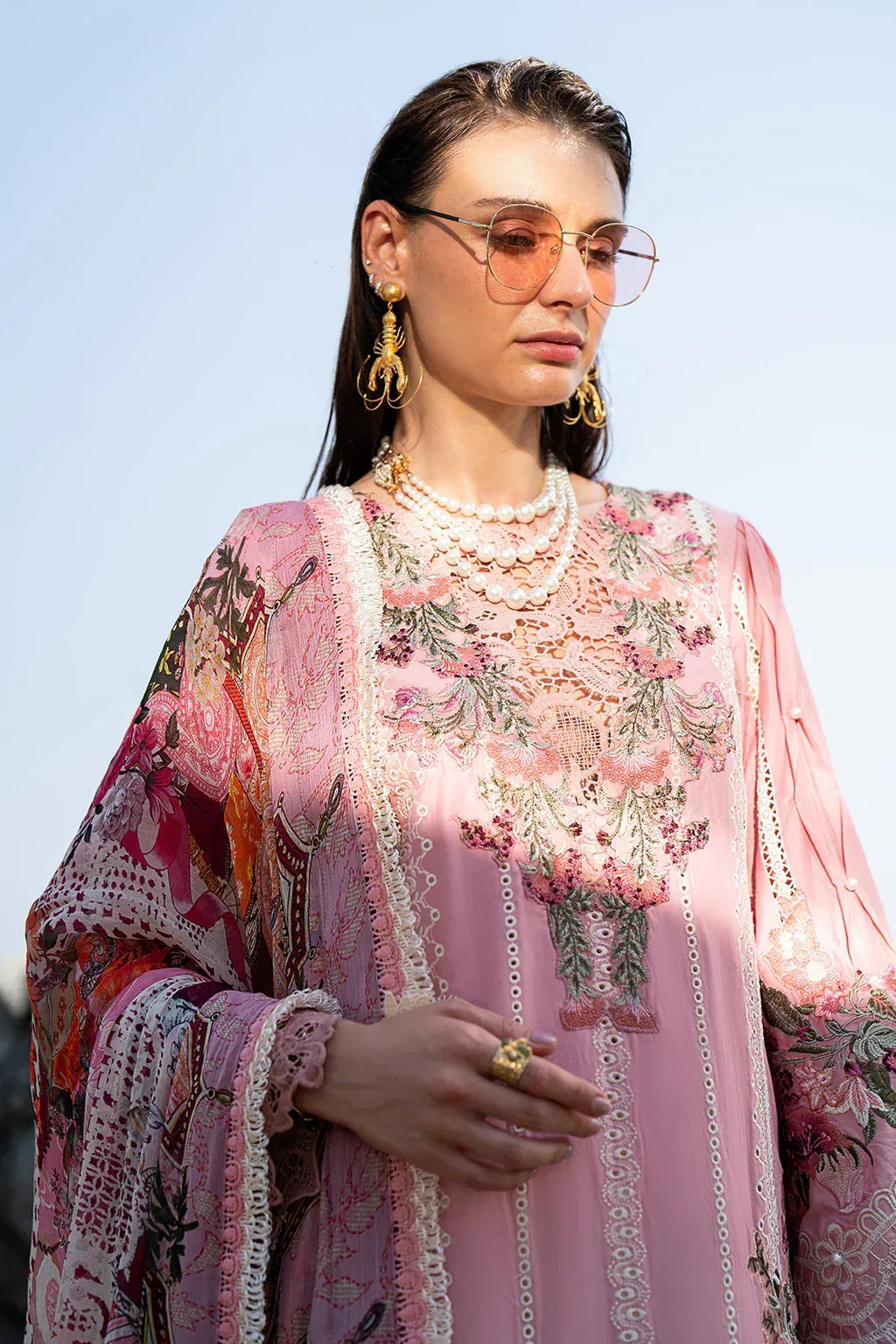 AJR Couture | Alif Signature Luxury Lawn 24 | Rosy - Aqsa Fabrics