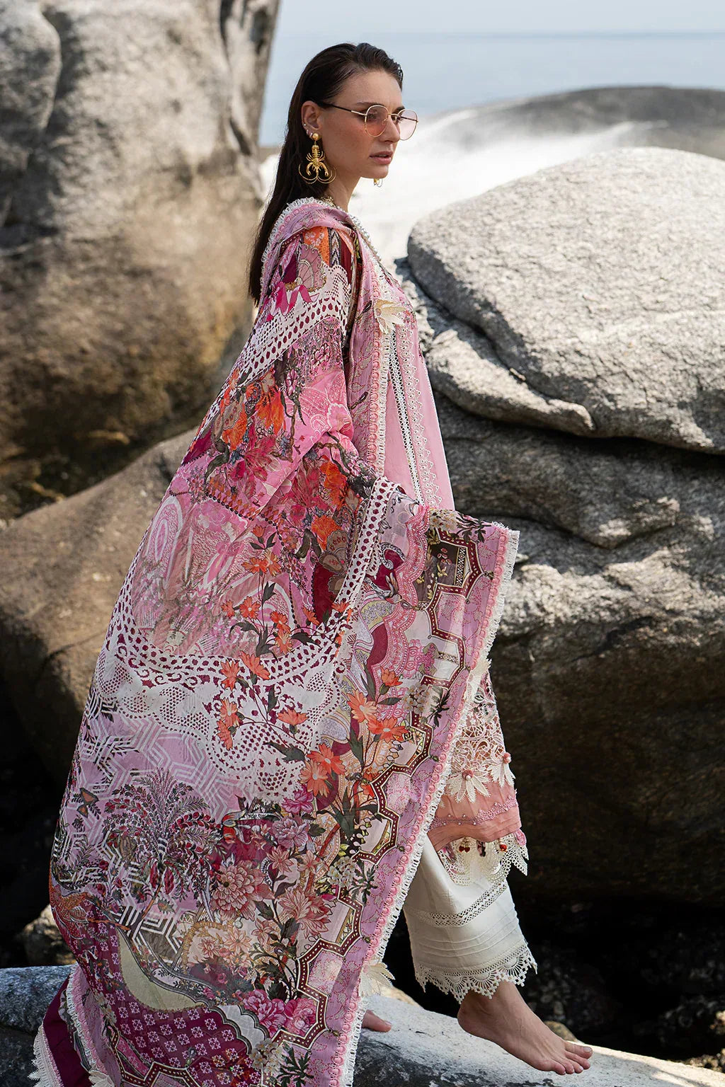 AJR Couture | Alif Signature Luxury Lawn 24 | Rosy - Aqsa Fabrics