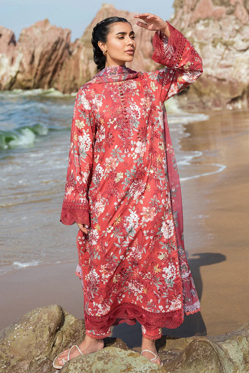 Afrozeh Summer Together Embroidered Lawn 3Pc Suit - Scarley - Aqsa Fabrics