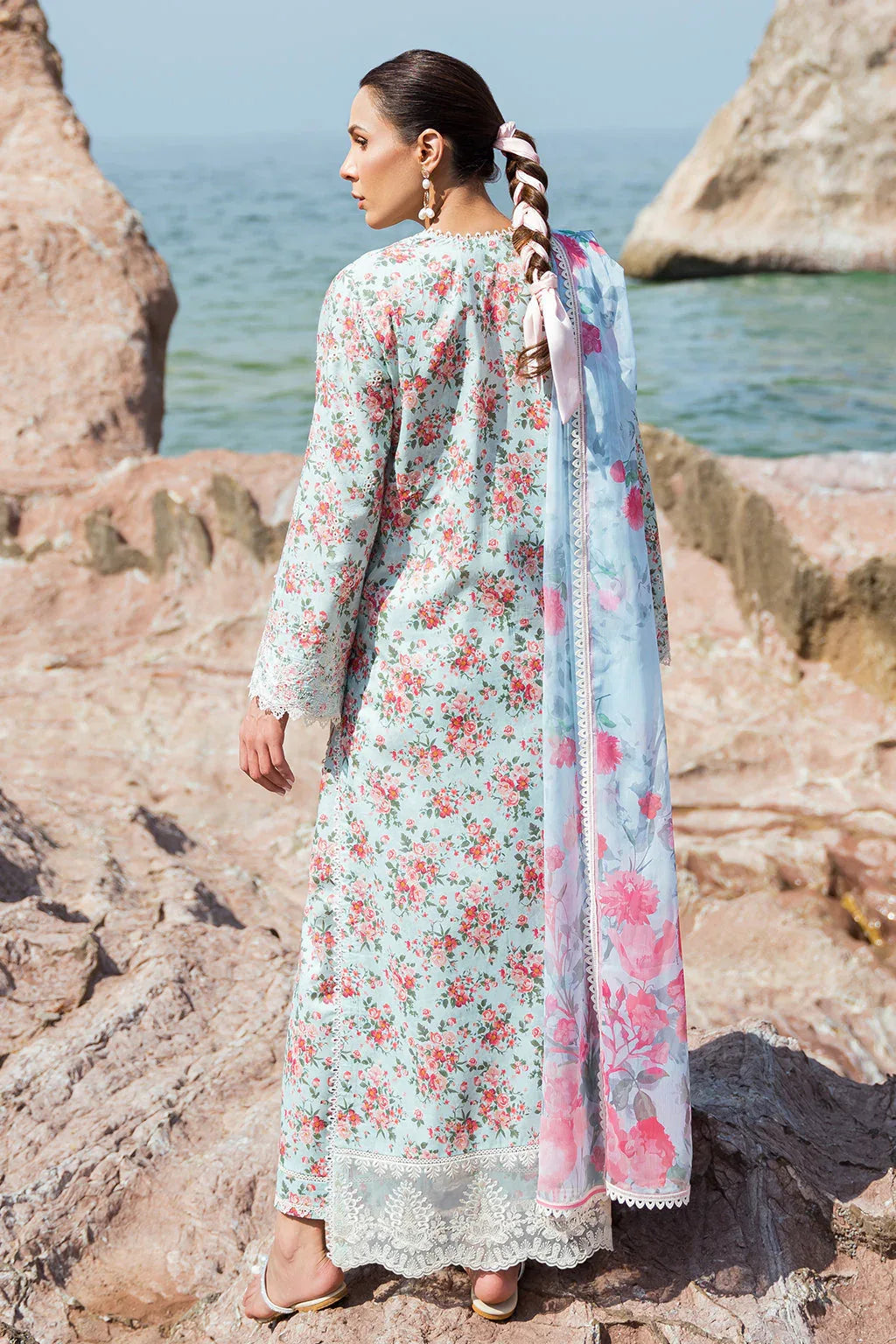 Afrozeh Summer Together Embroidered Lawn 3Pc Suit - Topaz - Aqsa Fabrics