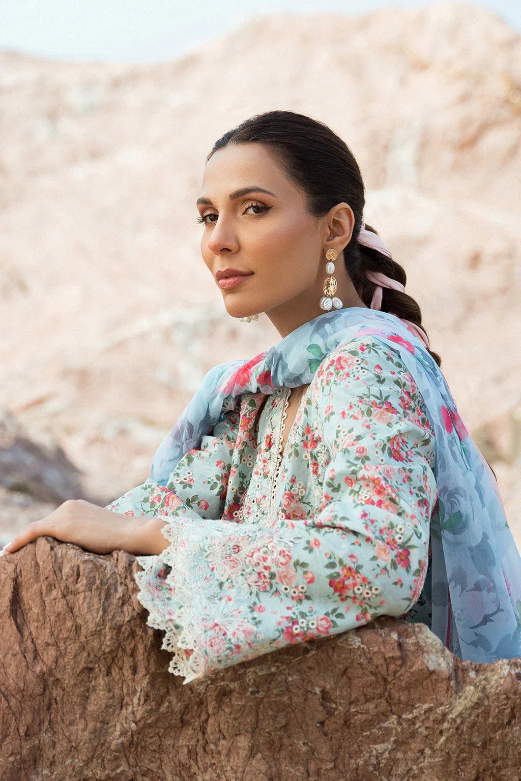 Afrozeh Summer Together Embroidered Lawn 3Pc Suit - Topaz - Aqsa Fabrics