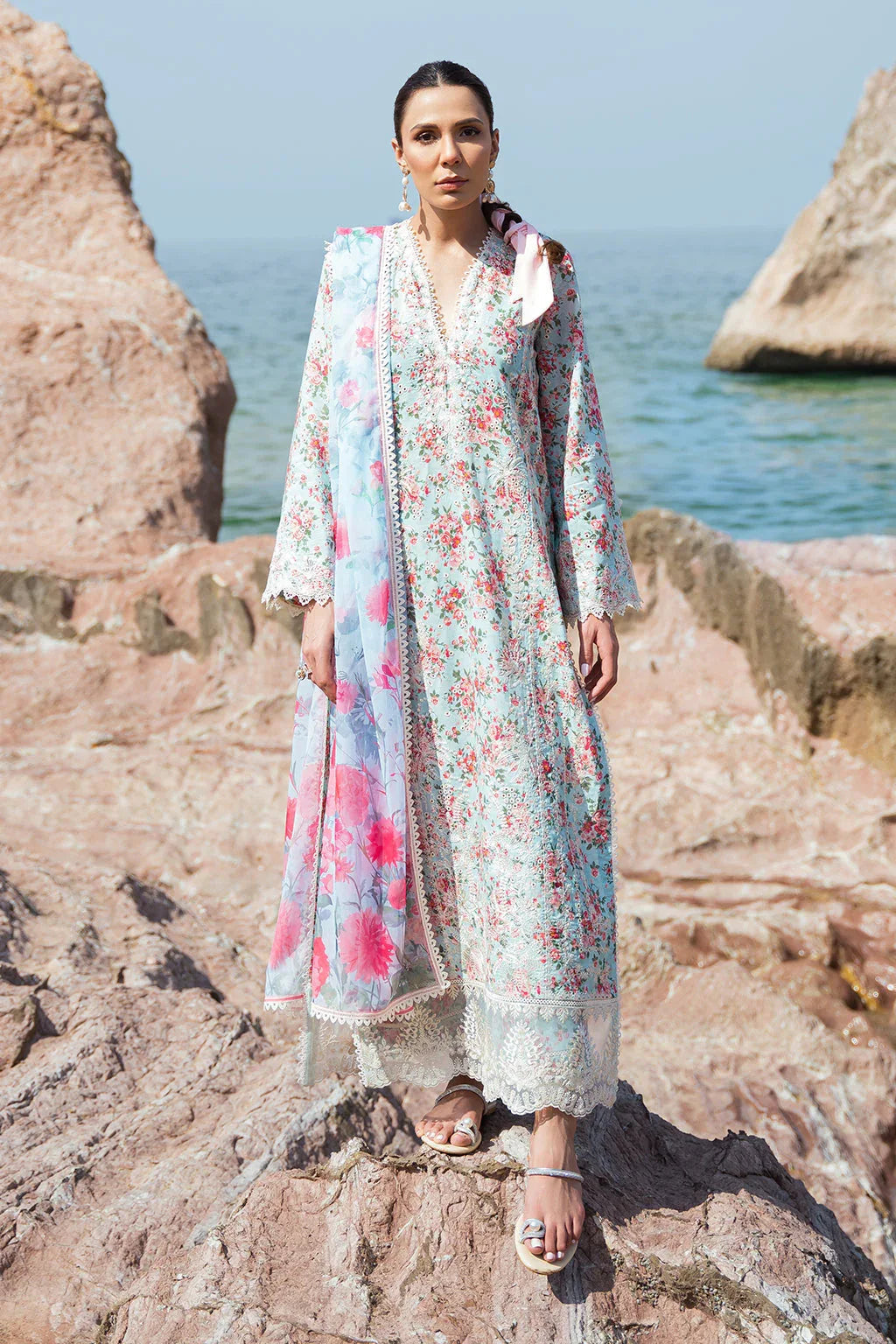 Afrozeh Summer Together Embroidered Lawn 3Pc Suit - Topaz - Aqsa Fabrics