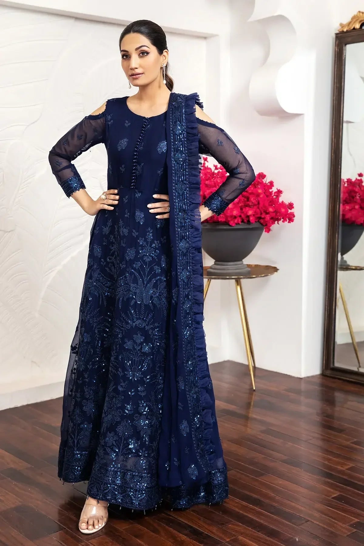 Alizeh | Formals Collection | Glace Blue - Aqsa Fabrics