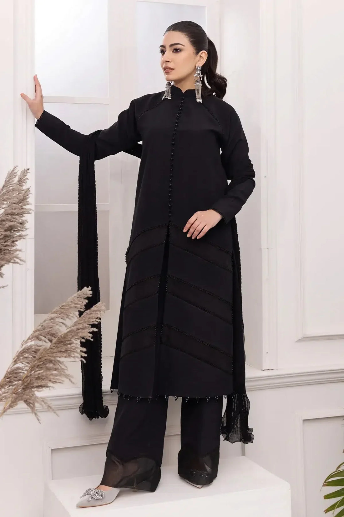 Alizeh | Formals Collection | Black Dress 3 piece - RTW1004 - Aqsa Fabrics