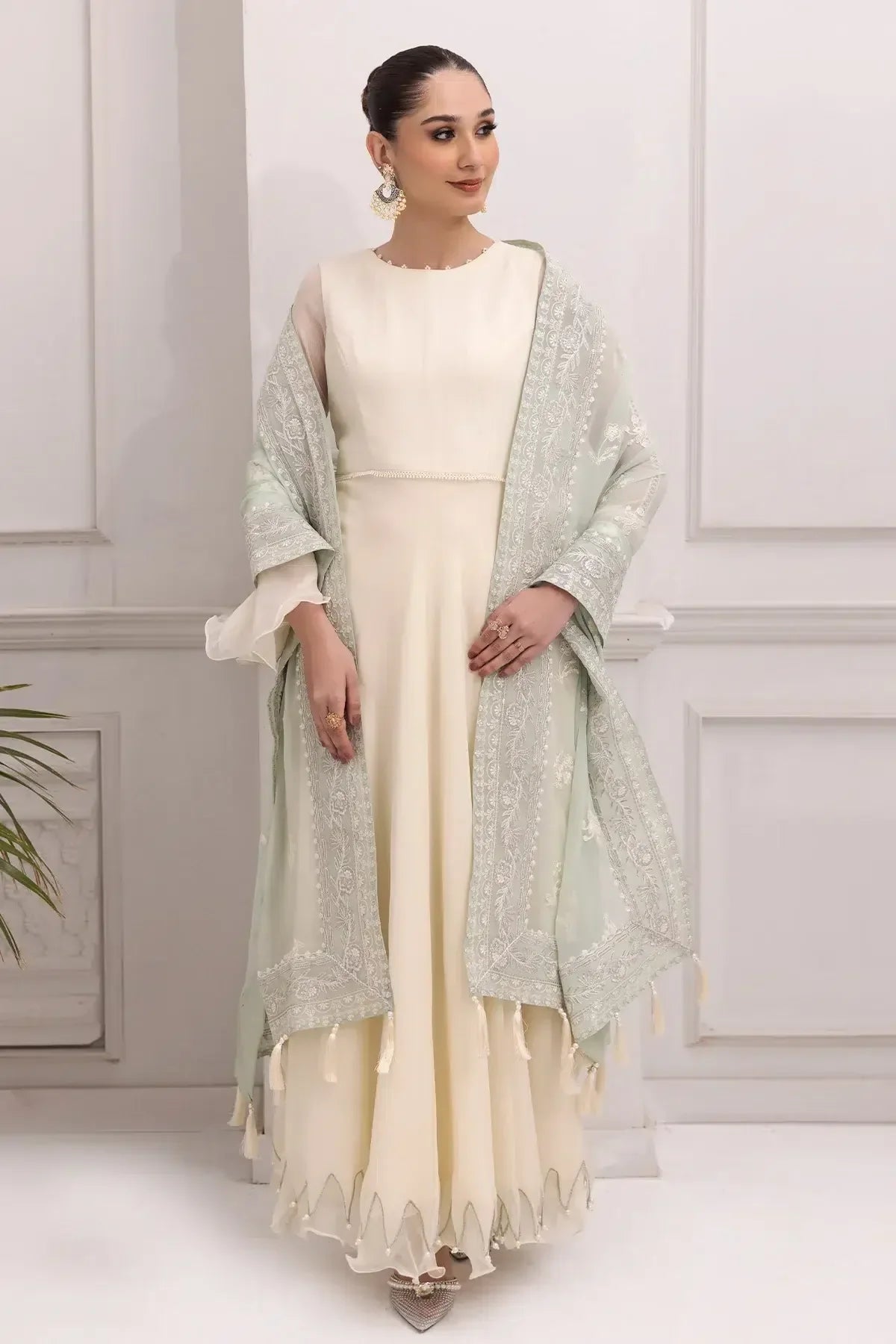 Alizeh | Formals Collection | Off White Dress 3 piece - RTW1007 - Aqsa Fabrics