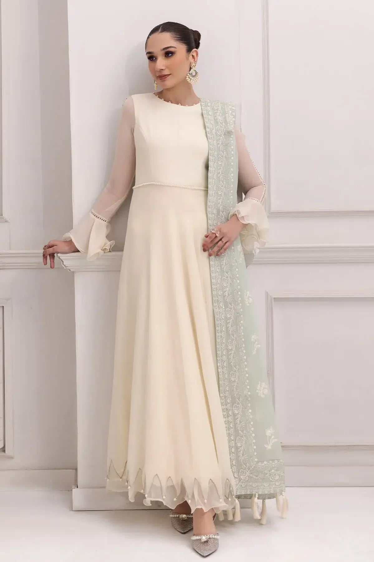 Alizeh | Formals Collection | Off White Dress 3 piece - RTW1007 - Aqsa Fabrics