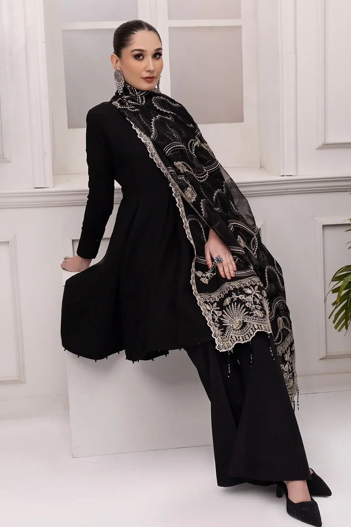 Alizeh | Formals Collection | Black Dress 3 piece - RTW1008 - Aqsa Fabrics
