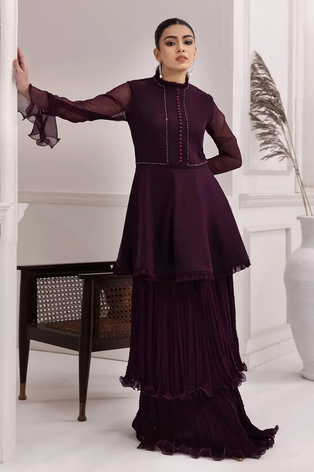 Alizeh | Formals Collection | Purple Frock 2 piece - RTW1001 - Aqsa Fabrics