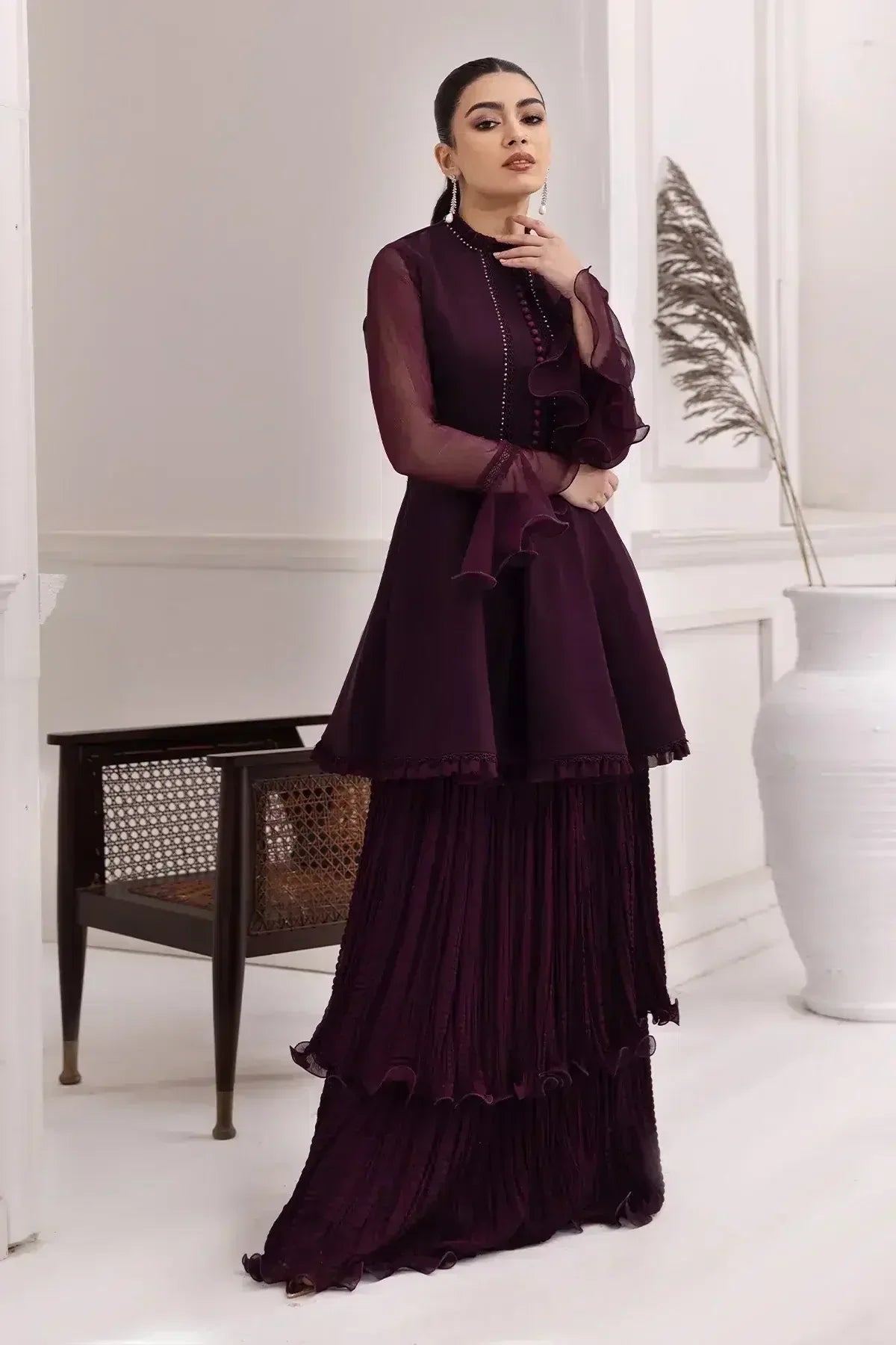 Alizeh | Formals Collection | Purple Frock 2 piece - RTW1001 - Aqsa Fabrics