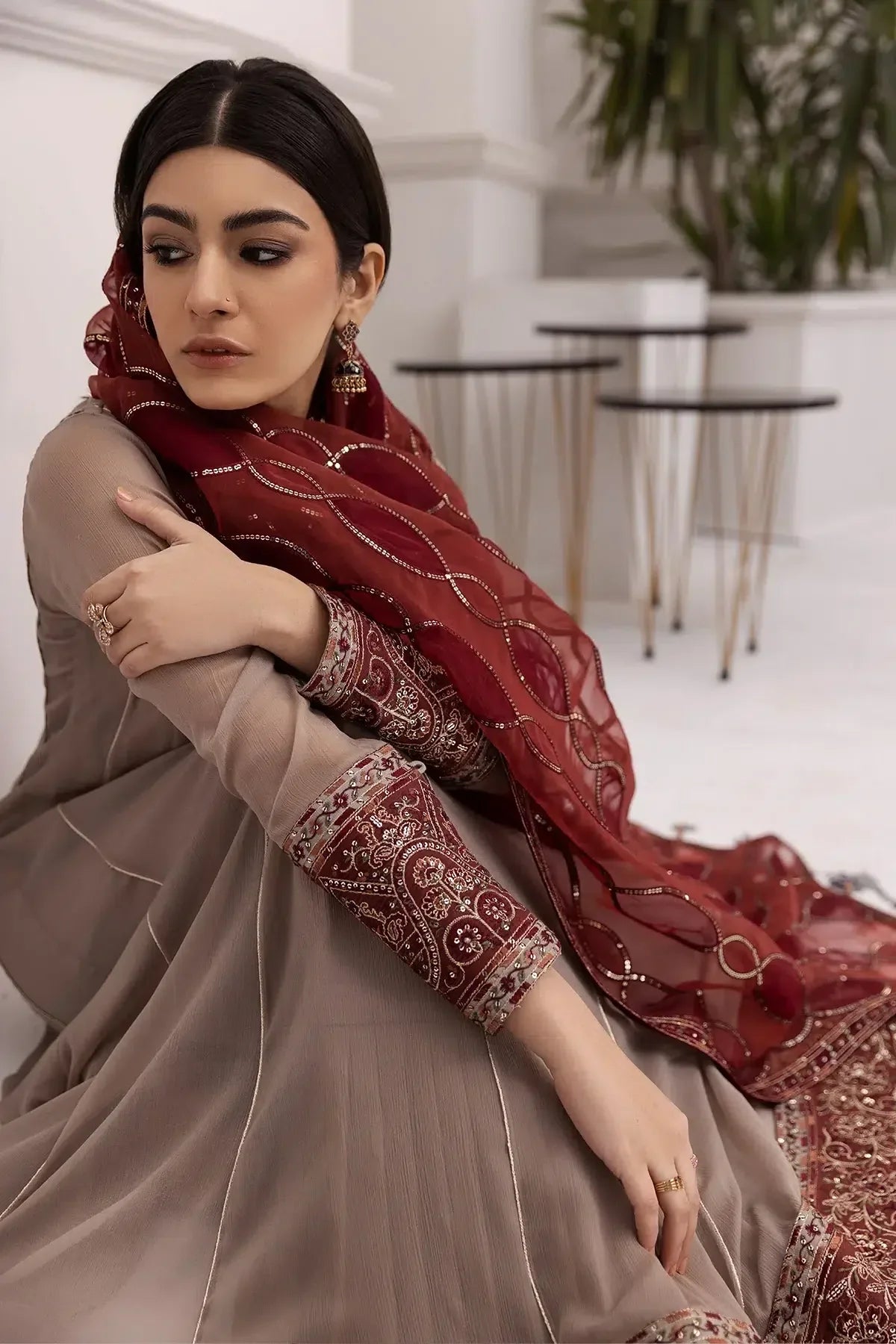 Alizeh | Formals Collection | Beige Dress 3 piece - RTW1010 - Aqsa Fabrics