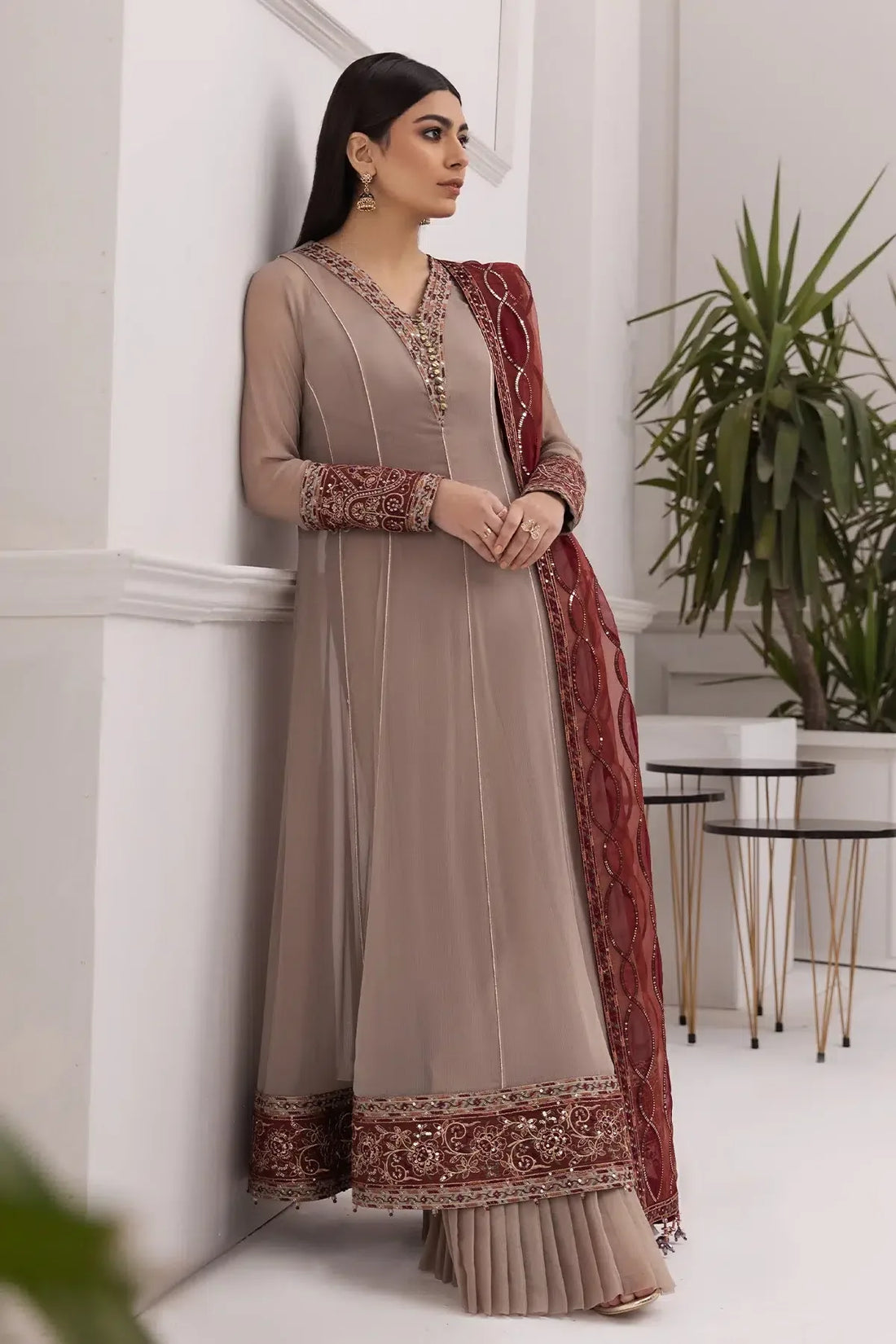 Alizeh | Formals Collection | Beige Dress 3 piece - RTW1010 - Aqsa Fabrics
