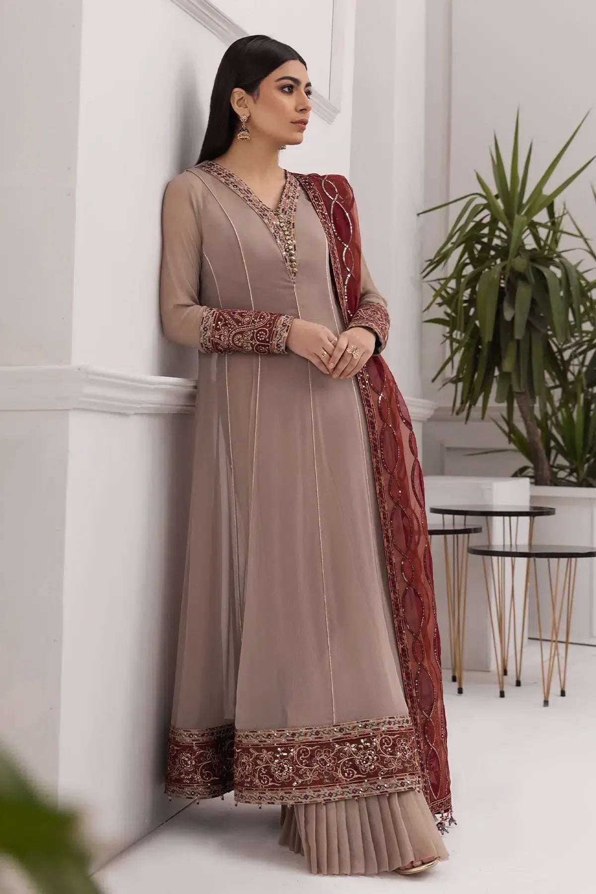 Alizeh | Formals Collection | Beige Dress 3 piece - RTW1010 - Aqsa Fabrics