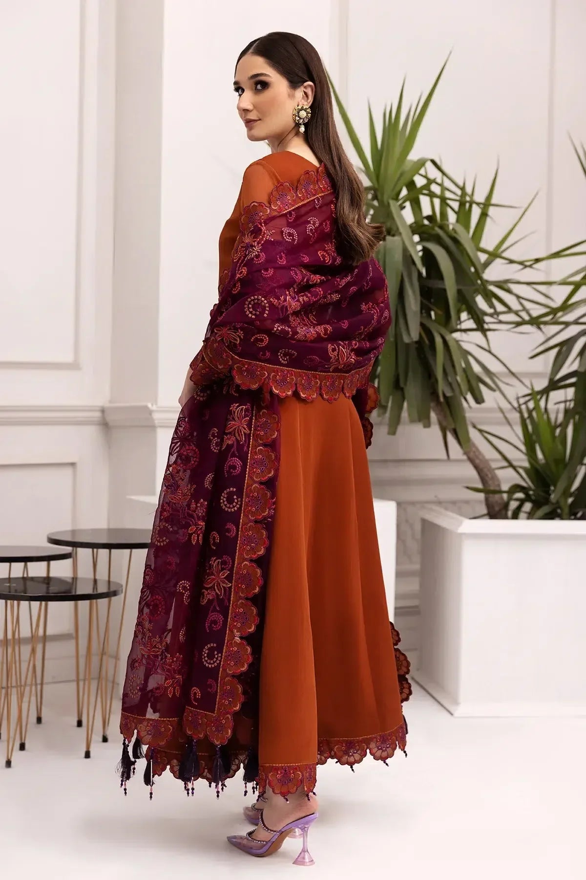 Alizeh | Formals Collection | Rust Dress 3 piece - RTW1011 - Aqsa Fabrics