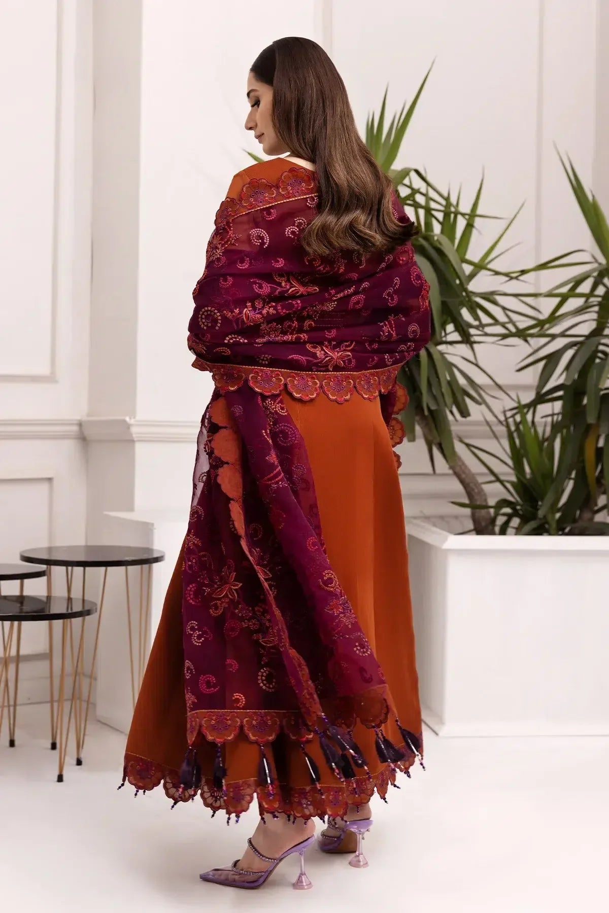 Alizeh | Formals Collection | Rust Dress 3 piece - RTW1011 - Aqsa Fabrics