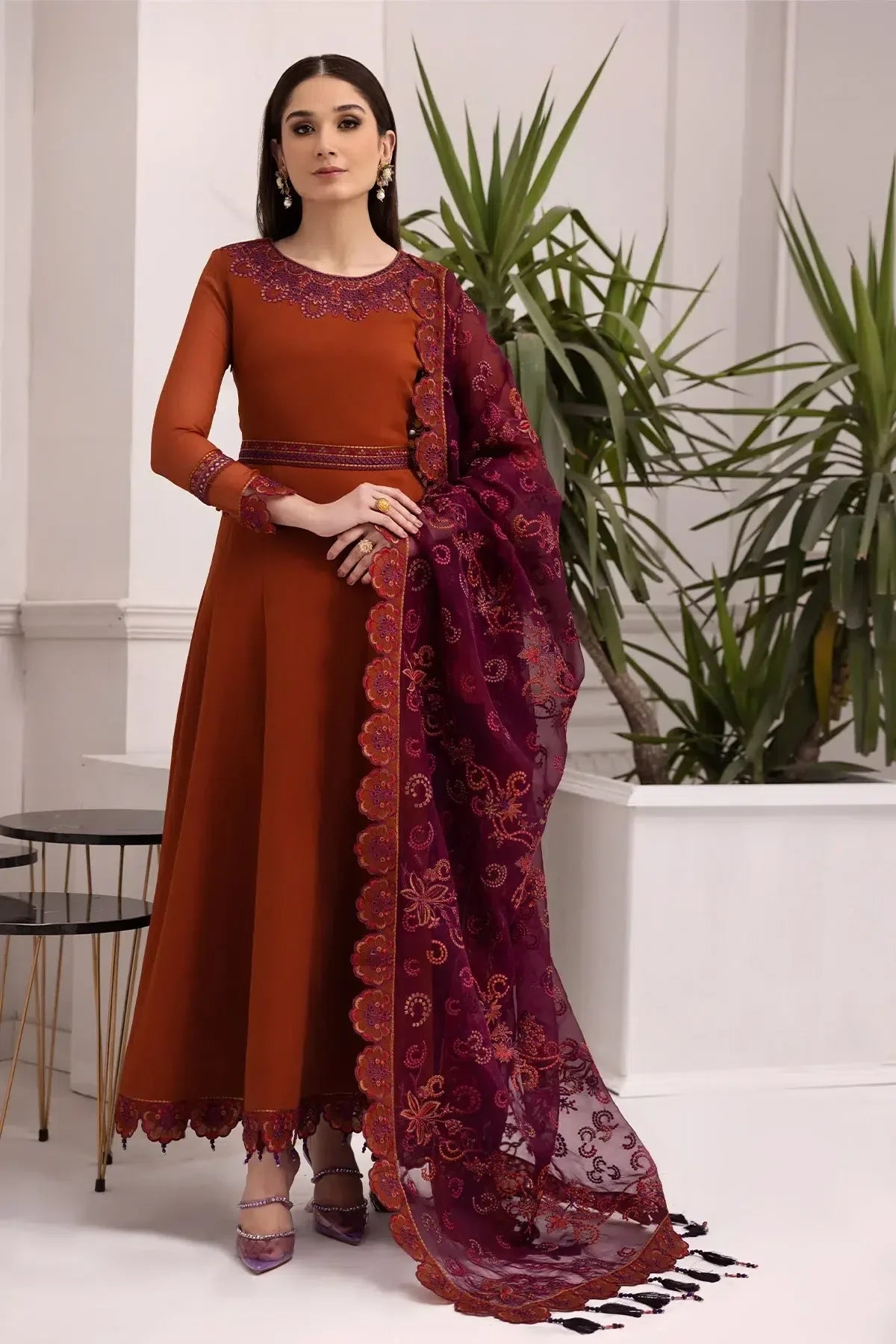 Alizeh | Formals Collection | Rust Dress 3 piece - RTW1011 - Aqsa Fabrics